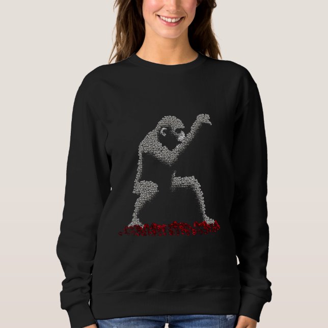 Monkey Pixel Animal Art Roses Flowers Creative Mon Sweatshirt (Front)