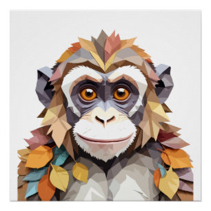 Monkey Playful Adorable Fun Animal Colourful Joyfu Poster