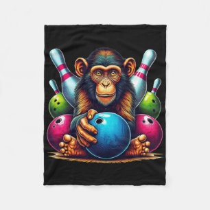 Monkey Playing Bowling Sports Lover Animal For Men Fleece Blanket
