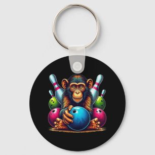 Monkey Playing Bowling Sports Lover Animal For Men Key Ring