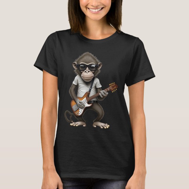 Monkey Playing Electric Guitar  Animal Monkey  Gui T-Shirt (Front)