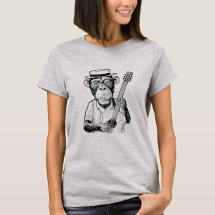 Monkey Playing Guitar Band Musician Funny Humour T-Shirt