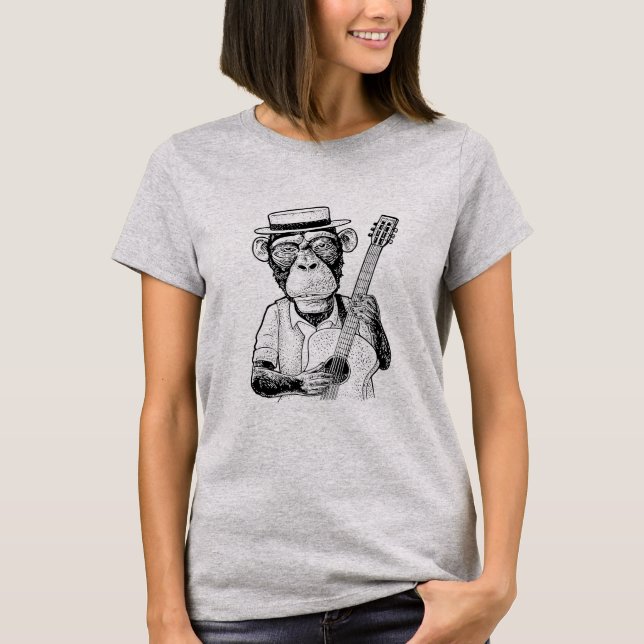 Monkey Playing Guitar Band Musician Funny Humour T-Shirt (Front)