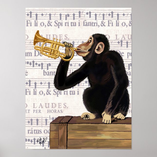 Monkey Playing Trumpet Poster (Front)