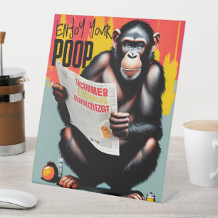 Monkey Pooping, Hilarious Poop Quote Sayings Humou Pedestal Sign