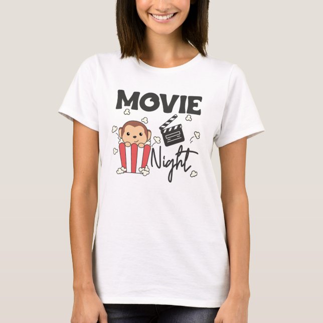 Monkey Popcorn Movie Night Sweet Monkey Movies T-Shirt (Front)