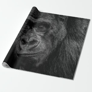 MONKEY PORTRAIT ON BW WRAPPING PAPER