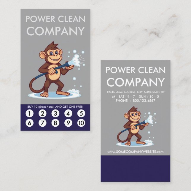 Monkey Power Clean Loyalty Punch Card (Front/Back)
