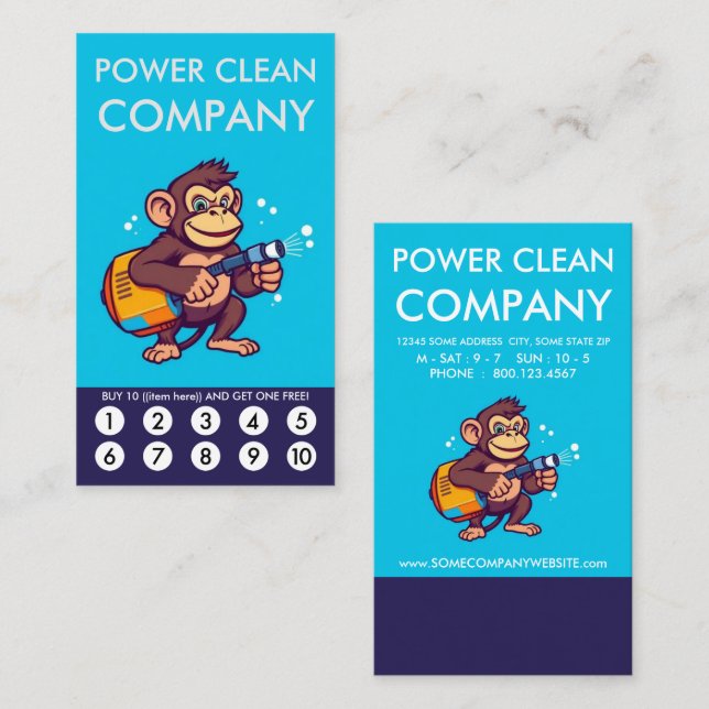 Monkey Power Clean Loyalty Punch Card (Front/Back)
