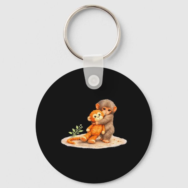 Monkey Punch Baby Monkey Holding Plush Toy Key Ring (Front)