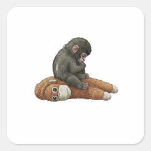 Monkey Punch, Baby Monkey Orangutan Hug  Square Sticker