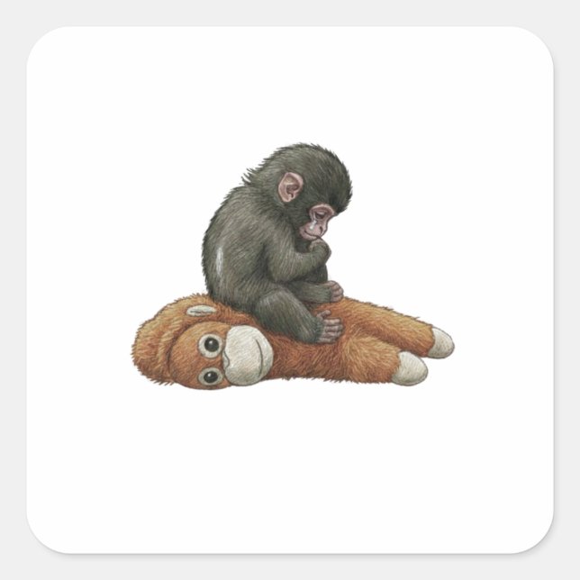 Monkey Punch, Baby Monkey Orangutan Hug  Square Sticker (Front)