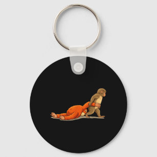 Monkey Punch Graphic Baby Monkey Holding Plush Toy Key Ring