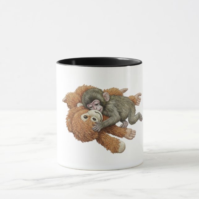 Monkey Punch Graphic, Baby Monkey Orangutan Hug  Mug (Center)