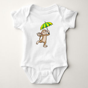 Monkey Rain Umbrella Baby Bodysuit