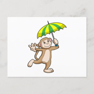 Monkey Rain Umbrella Postcard