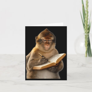 Monkey reading book writing journal book lover card