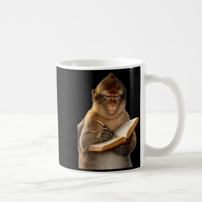 Monkey reading book writing journal book lover coffee mug (Right)