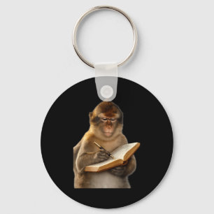 Monkey reading book writing journal book lover key ring