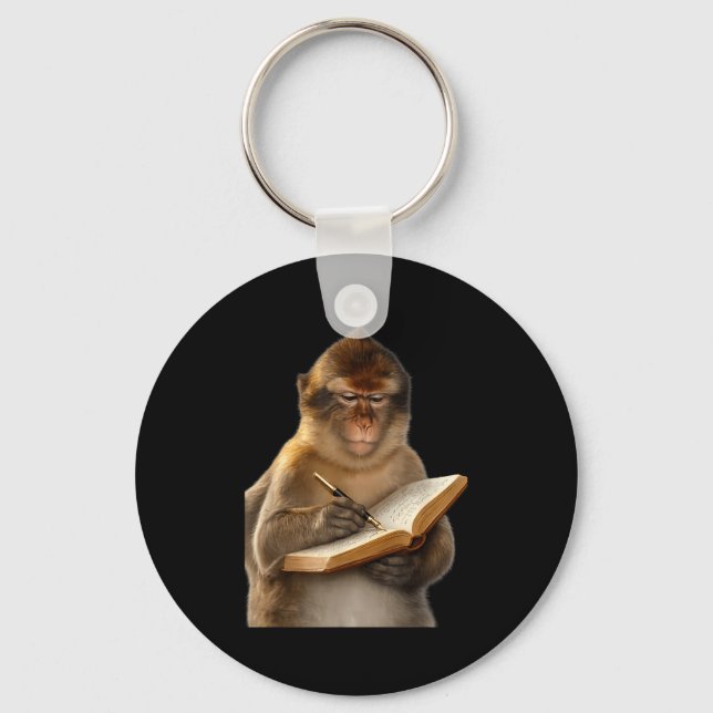 Monkey reading book writing journal book lover key ring (Front)