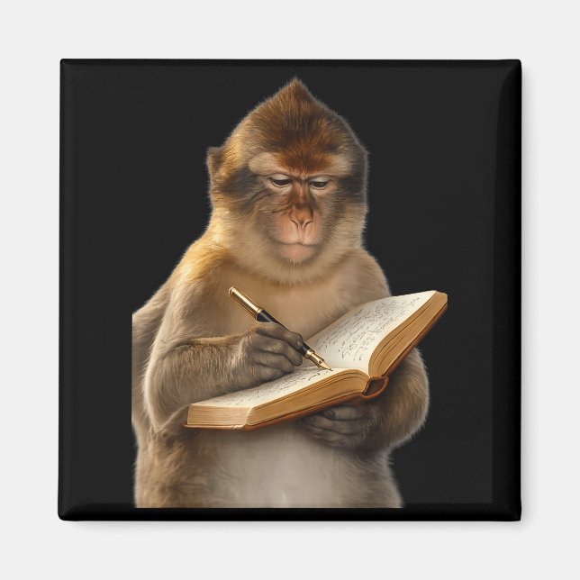 Monkey reading book writing journal book lover magnet (Front)