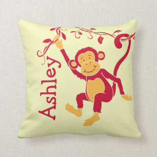 Monkey red yellow personalised name kids pillow