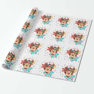 monkey reindeer christmas gift wrapping paper