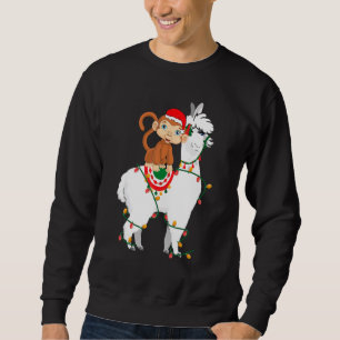 Monkey Riding Llama Lights Santa  Christmas Pajama Sweatshirt