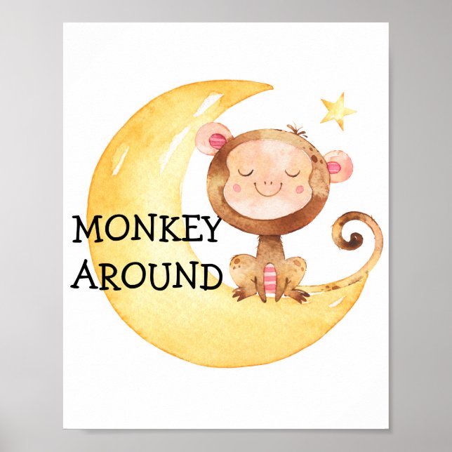 Monkey Safari Baby Nursery Poster Quote Cute (Front)