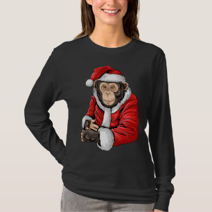 Monkey Santa Costume Christmas Pajama Cool Zoo Ani T-Shirt
