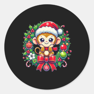 Monkey Santa Hat Christmas Xmas  Classic Round Sticker