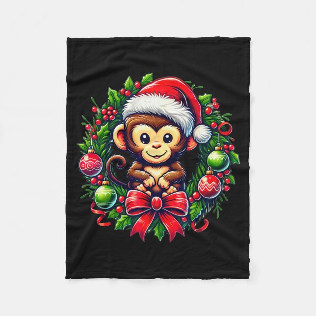 Monkey Santa Hat Christmas Xmas  Fleece Blanket (Front)
