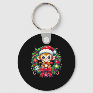 Monkey Santa Hat Christmas Xmas Key Ring