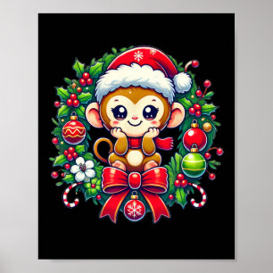 Monkey Santa Hat Christmas Xmas  Poster