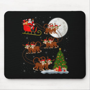 Monkey Santa Sleigh Flying Funny Magical Christmas Mouse Pad