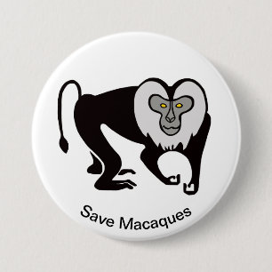 Monkey - Save MACAQUES -Endangered animal graphic  7.5 Cm Round Badge