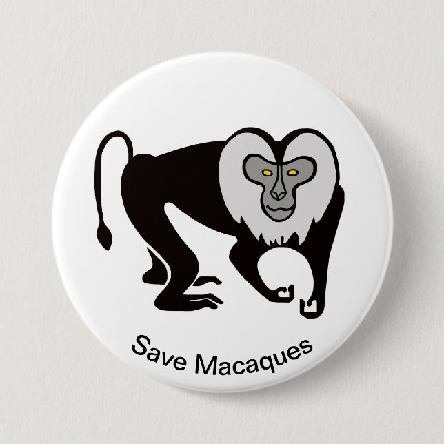 Monkey - Save MACAQUES -Endangered animal graphic  7.5 Cm Round Badge (Front)