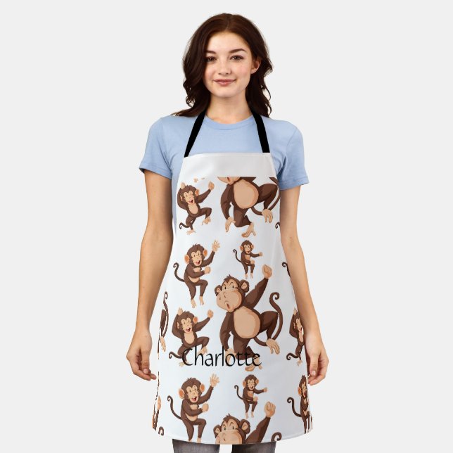 Monkey seamless pattern Custom Name  Apron (Worn)