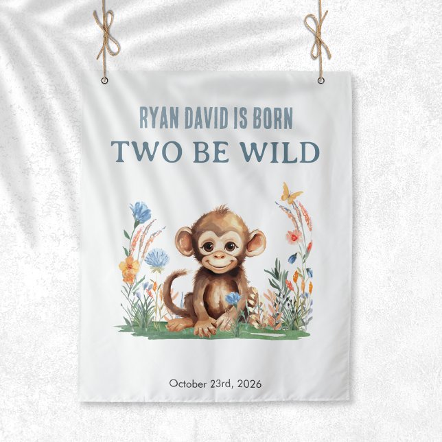 Monkey Second Birthday Banner | Two Wild Tapestry (Monkey Second Birthday Banner | Two Wild)