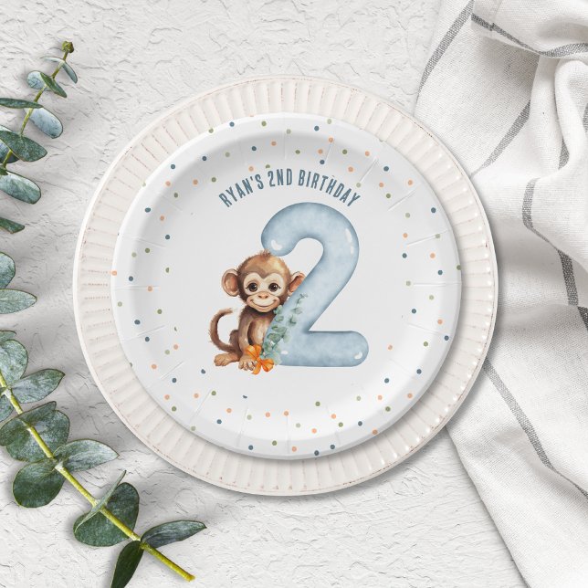 Monkey Second Birthday Paper Plates | Two Wild (Monkey Second Birthday Paper Plates | Two Wild)