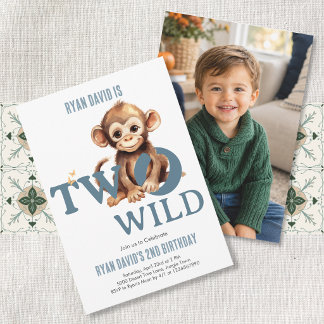 Monkey Second Birthday Photo Invitation | Two Wild