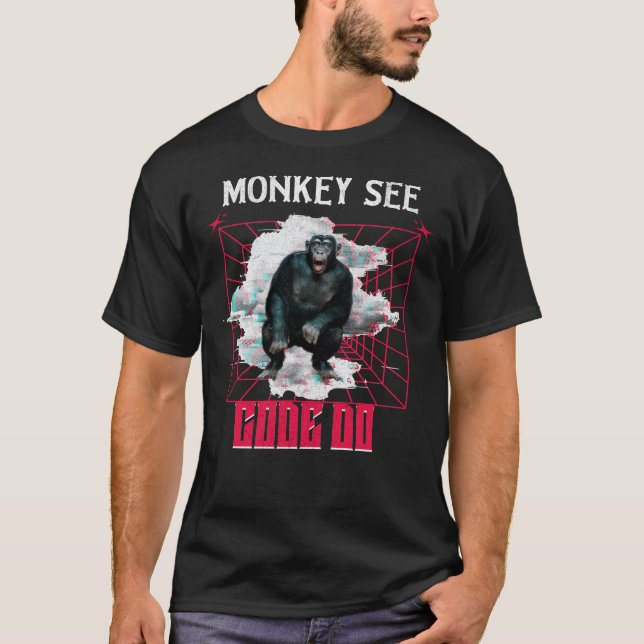 Monkey See Code Do Web Developer Humour T-Shirt (Front)