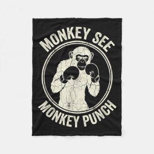 Monkey See Monkey Punch Vintage Boxing Gorilla Fleece Blanket