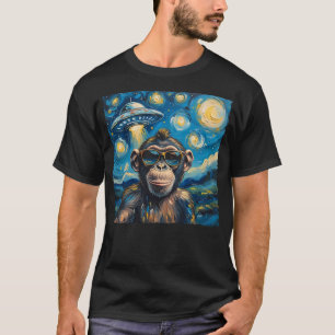 Monkey Selfie Van Gogh Style Starry Night Alien UF T-Shirt