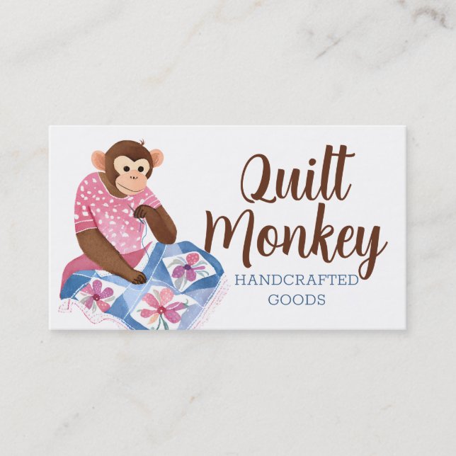 Monkey sewing quilt quilter quilting seamstress business card (Front)