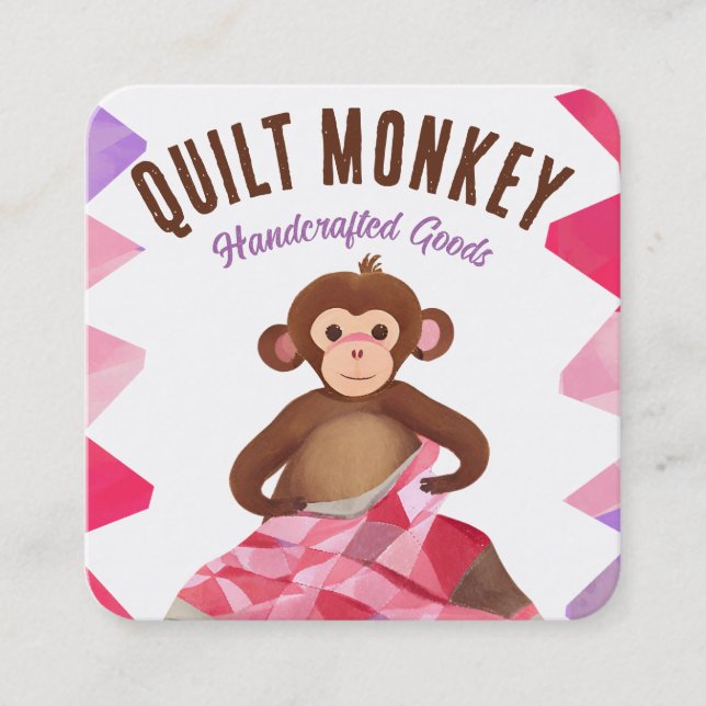Monkey sewing quilt quilter quilting seamstress square business card (Front)
