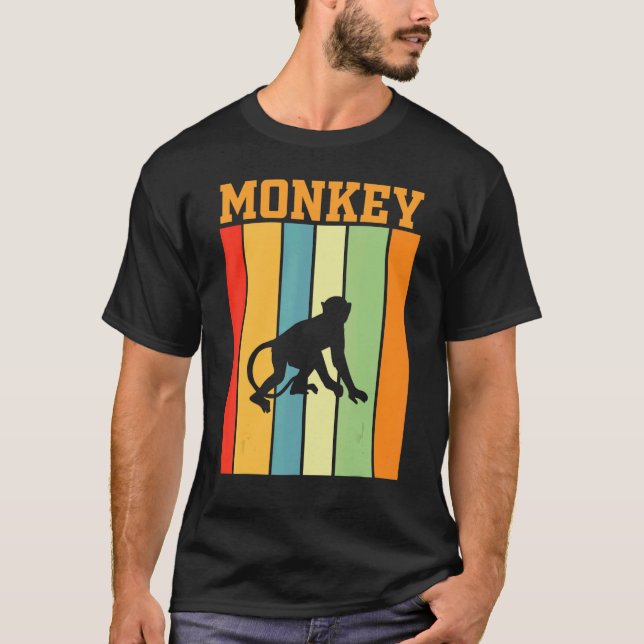 Monkey Shadow Silhouette In Retro Colours T-Shirt (Front)