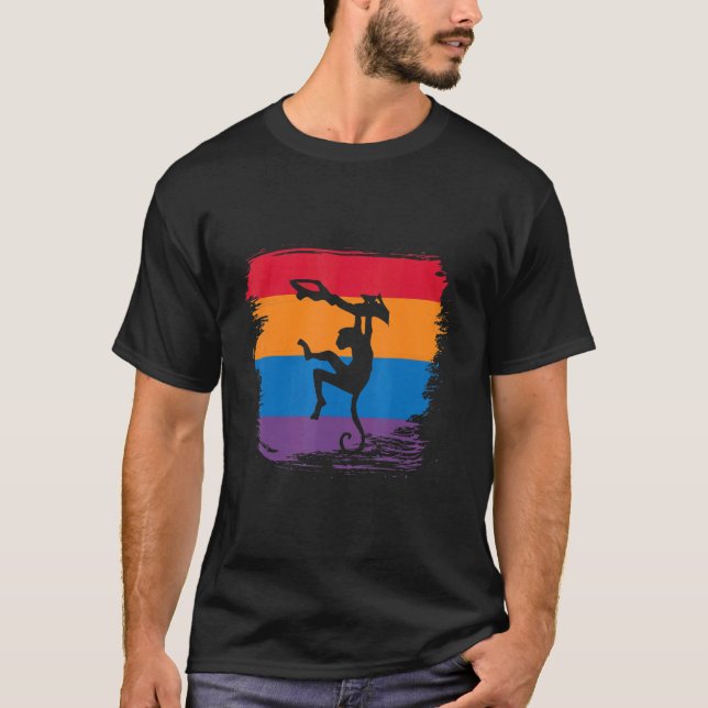 Monkey Shadow Silhouette With Colourful Flag T-Shirt (Front)