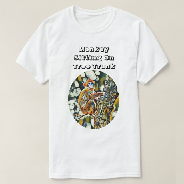 Monkey Sitting On Tree Trunk T-Shirt (Design Front)