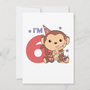 Monkey Sixth Birthday Kids 6 Years Old Holiday Car Card